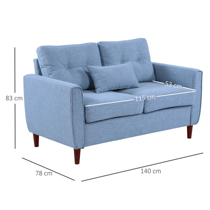 2 Seat Sofa Double Sofa Loveseat Fabric Wooden Legs Tufted Design for Living Room, Dining Room, Office, Light Blue