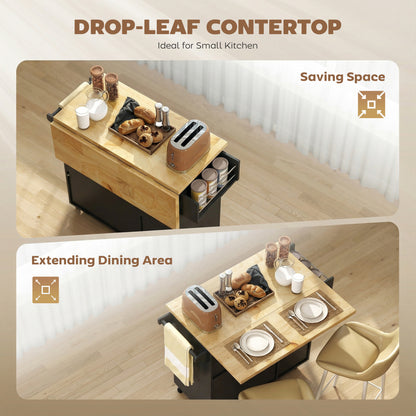 Rolling Kitchen Island, Kitchen Storage Trolley w/ Drop Leaf, Drawers