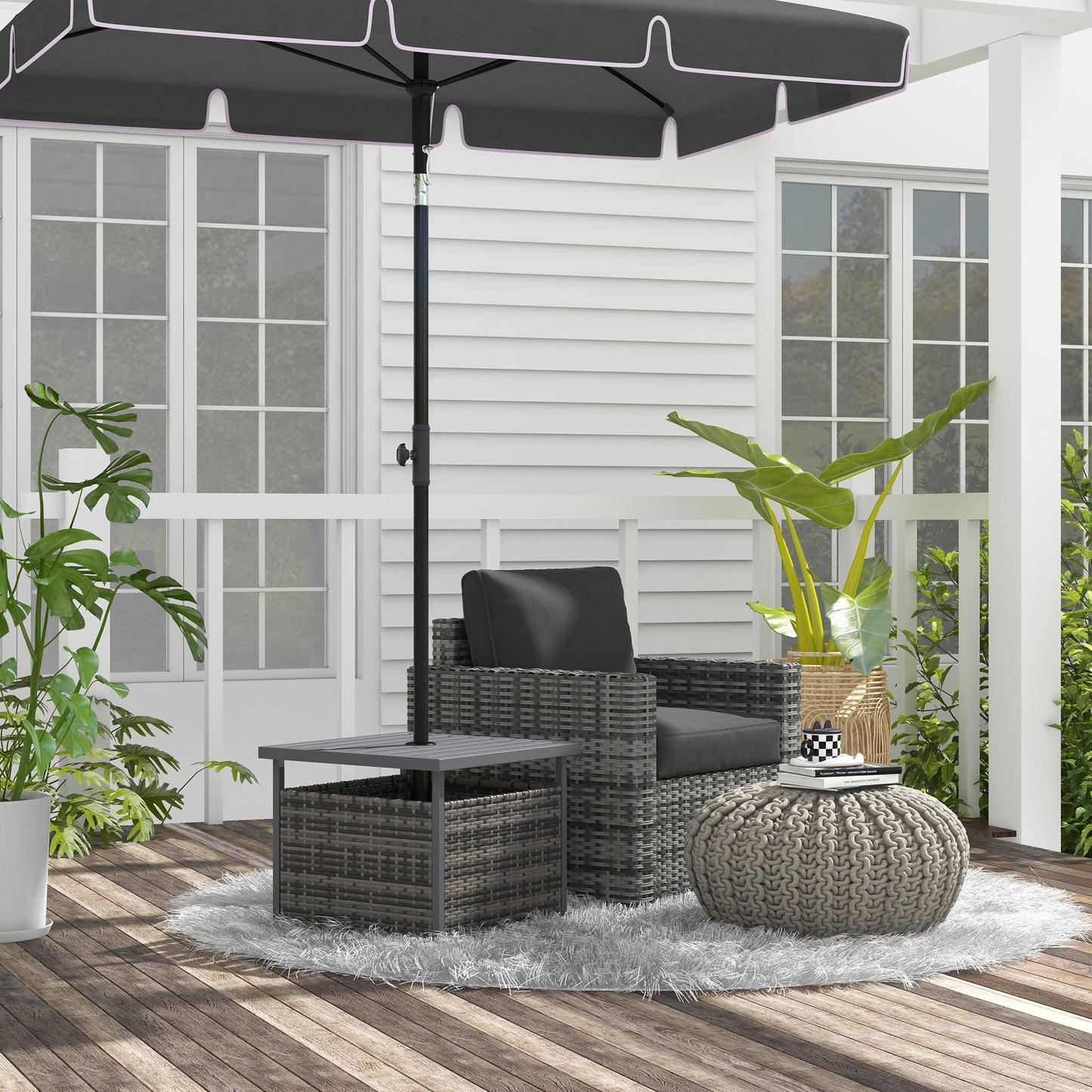 Outdoor Rattan Coffee Table w/ Umbrella Hole Fit for Garden