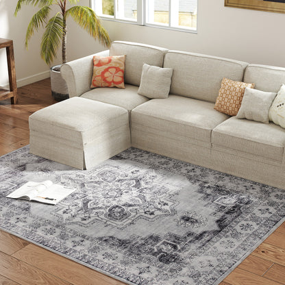 Flannel Non-Slip Washable Rug for Living Room, 230 x 160 cm, Grey