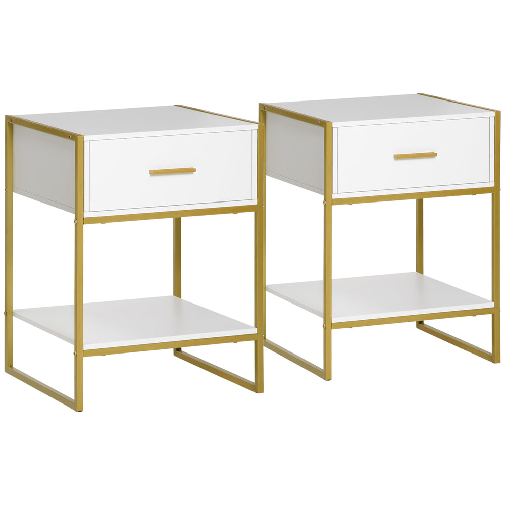 Modern Bedside Table Set of 2 Side Table Shelf Drawer Bedroom