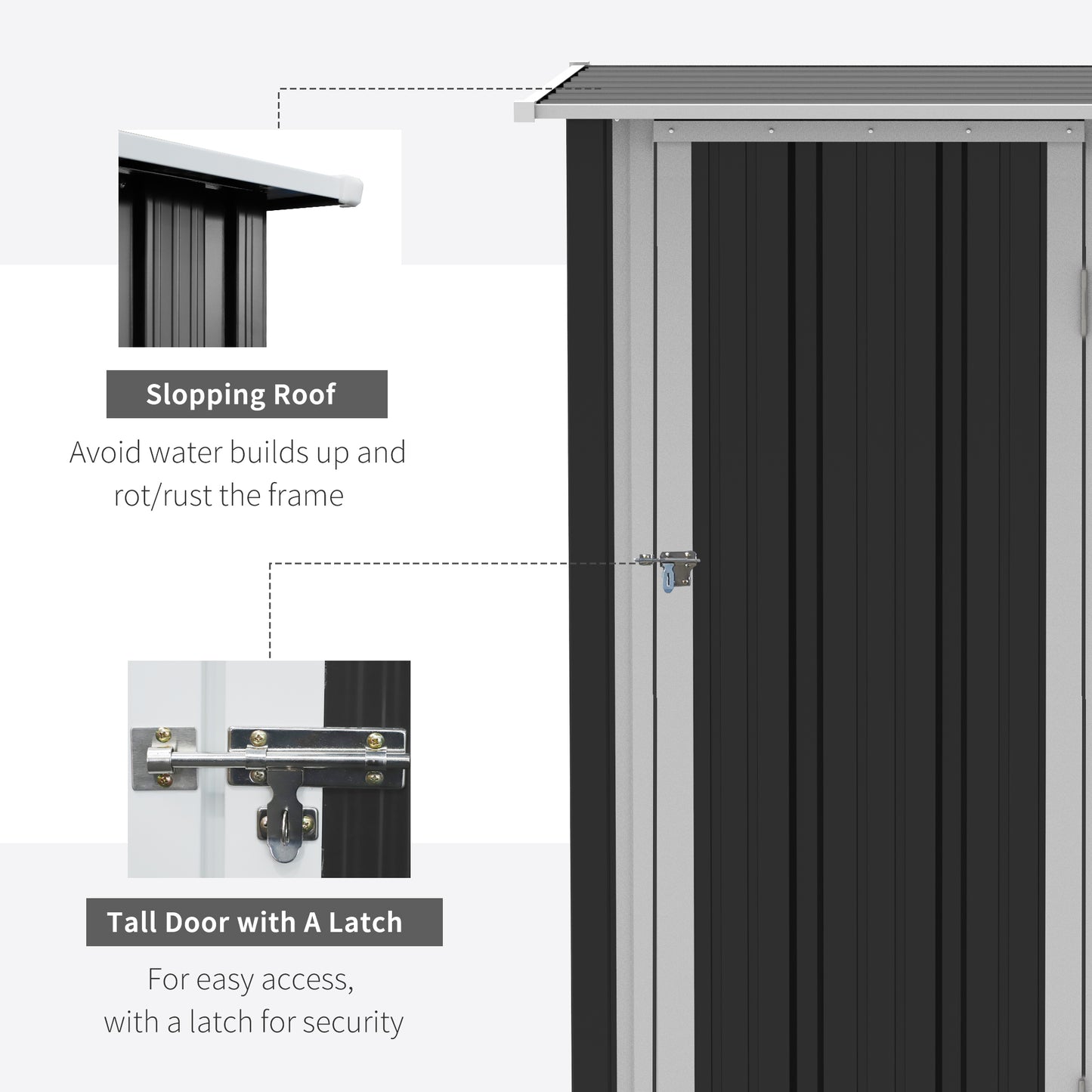 Outdoor Storage Shed Steel Garden Shed w/ Lockable Door Dark Grey
