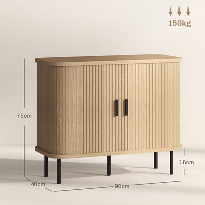 Sideboard Storage Cabinet with Slatted Tambour Sliding Doors Oak Tone