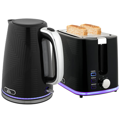 1.7L 3000W Rapid Boil Kettle and 2 Slice Toaster Set Crumb Tray Black