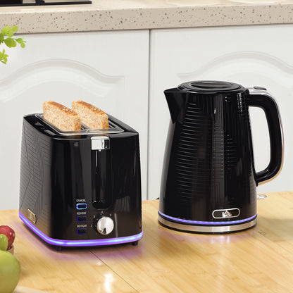 1.7L 3000W Rapid Boil Kettle and 2 Slice Toaster Set Crumb Tray Black