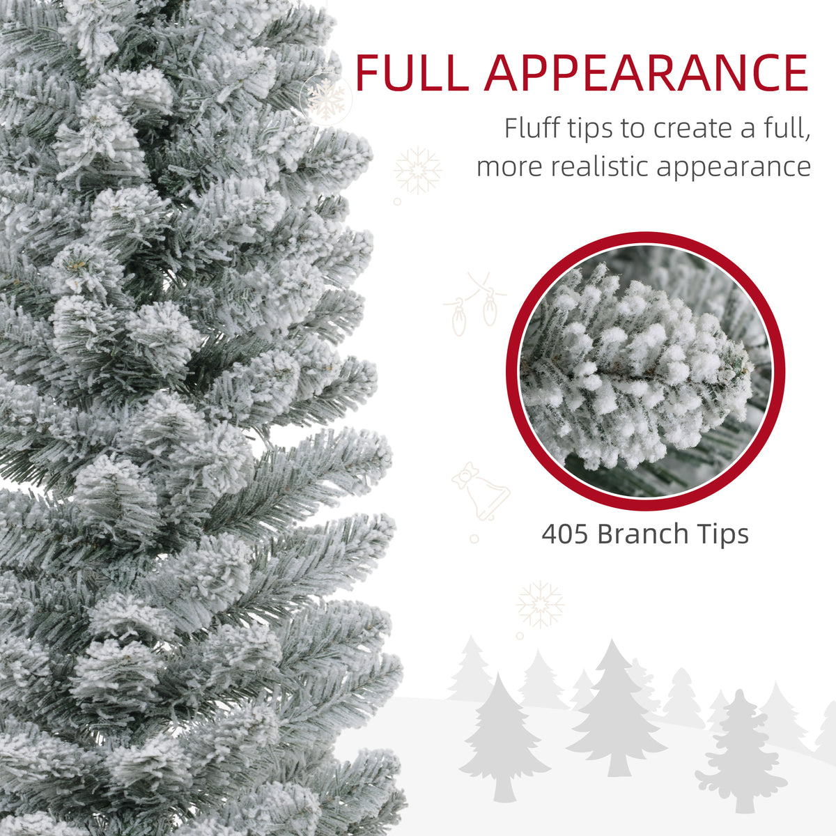 7 Foot Artificial Pencil Christmas Tree with Snow Flocked Tips, White