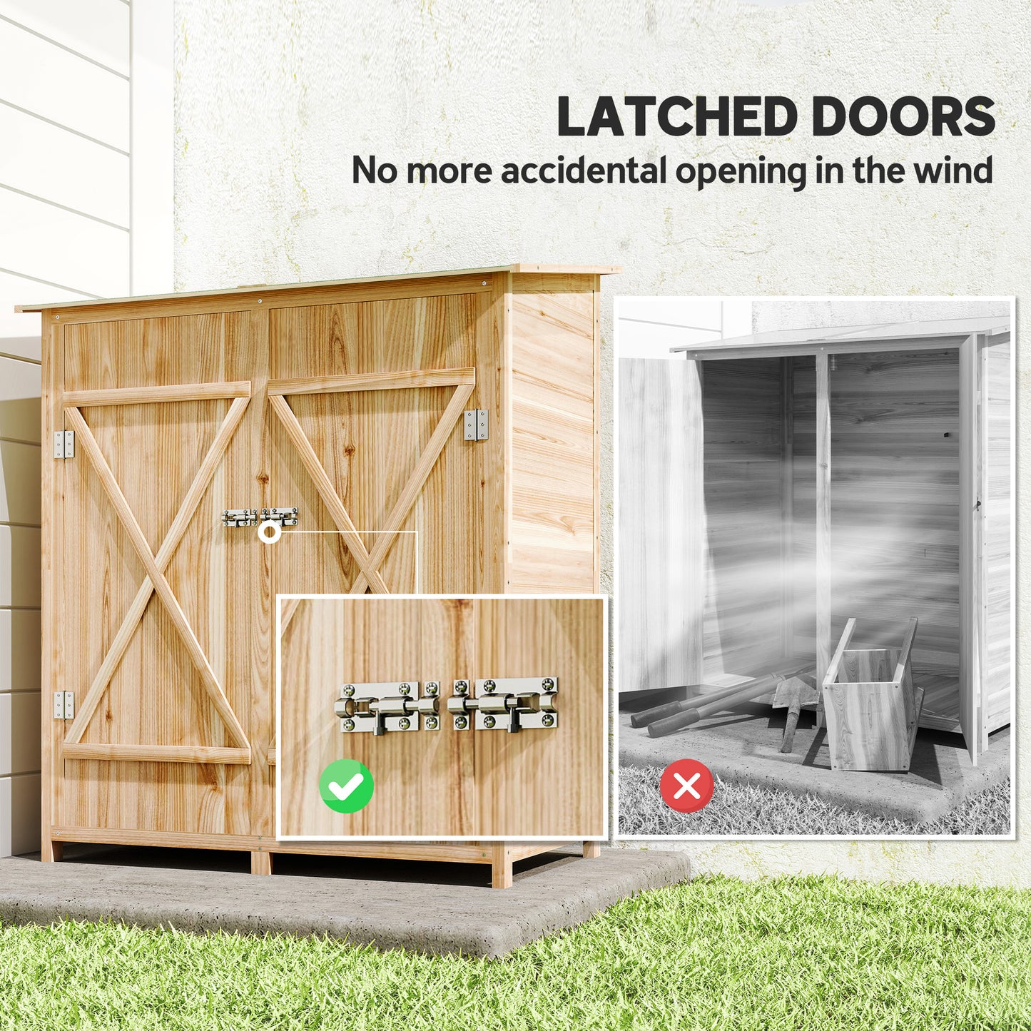 Garden Storage Shed Tool Organizer w/ Table, 140x75x157cm, Natural