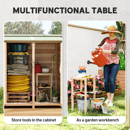 Garden Storage Shed Tool Organizer w/ Table, 140x75x157cm, Natural