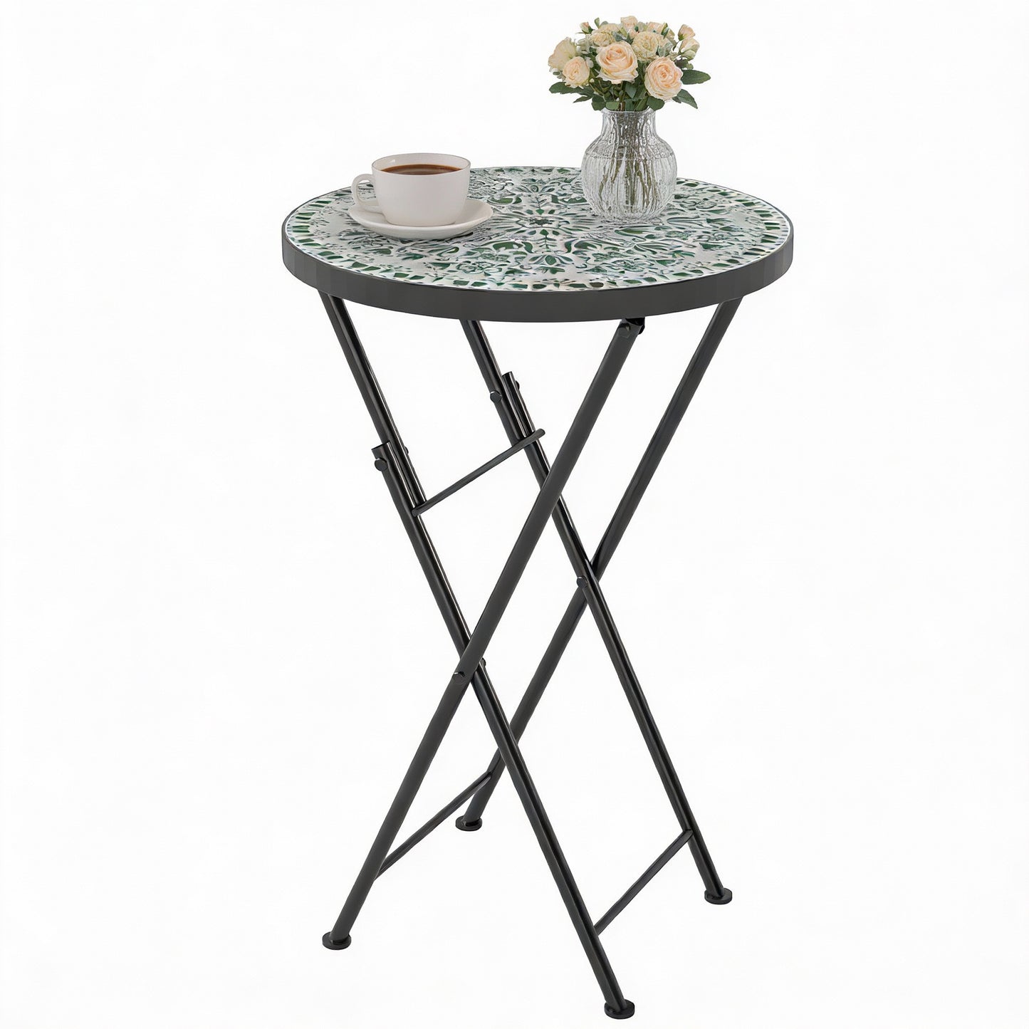 Mosaic Garden Table, 35.5cm Folding Coffee Table, Green