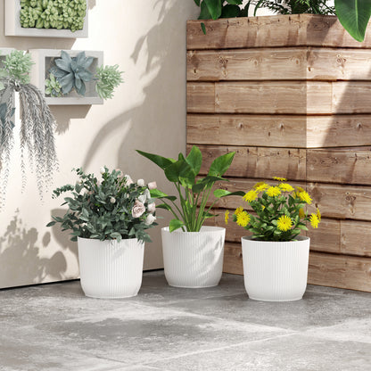 Set of 3 Round Plant Pots Outdoor 22cm for Garden, White
