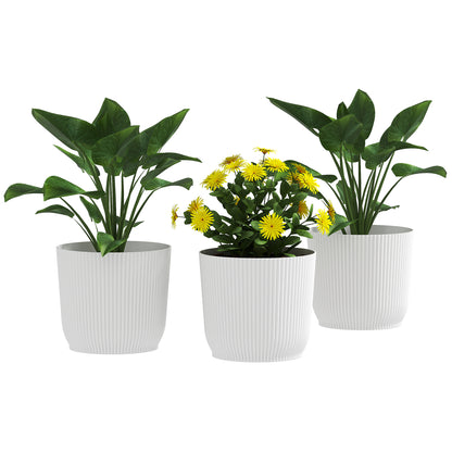 Set of 3 Round Plant Pots Outdoor 22cm for Garden, White