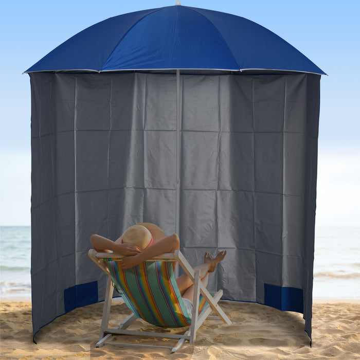 88" Arc 2.2M Fishing Umbrella Beach Parasol with Sides Brolly Shelter Canopy Shade with FREE Carry Bag Blue