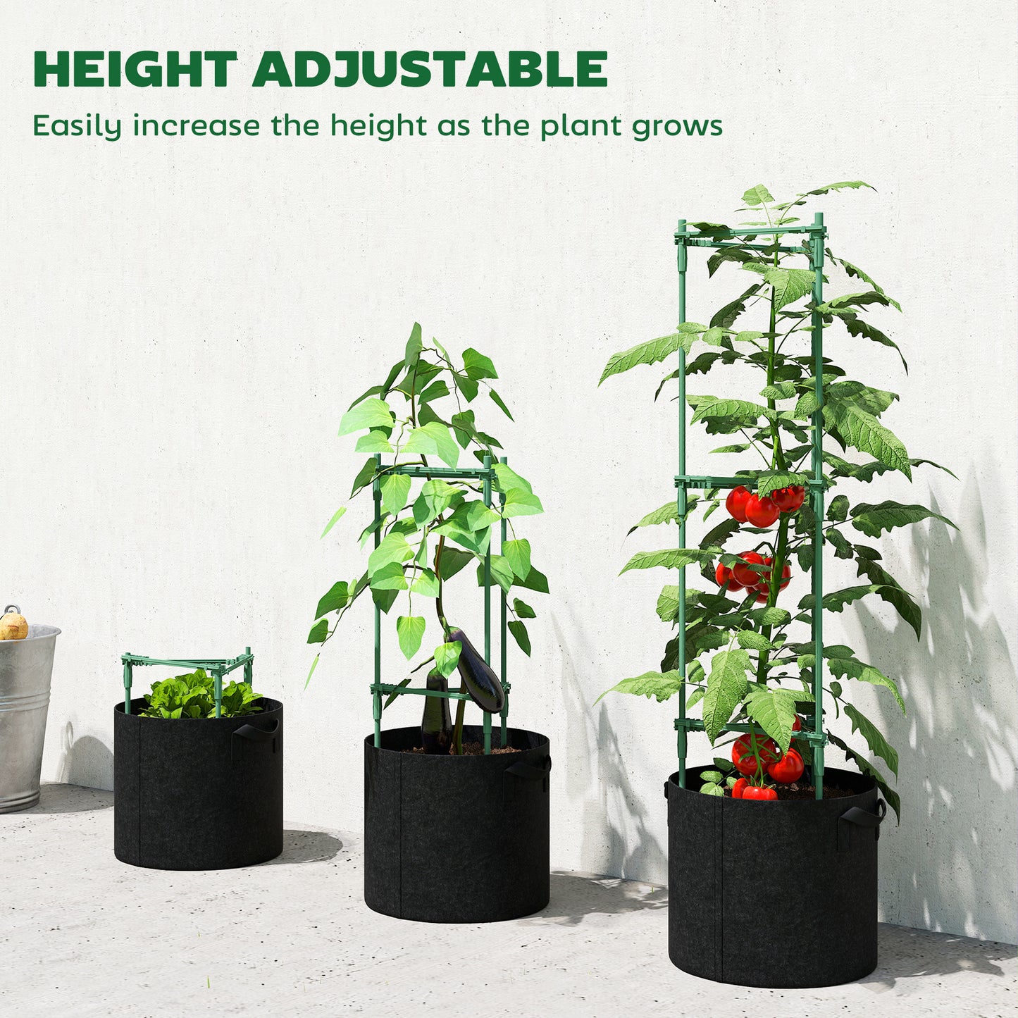 3 Packs Tomato Cages with 83.7L Grow Bags, 47.2" Plant Stakes