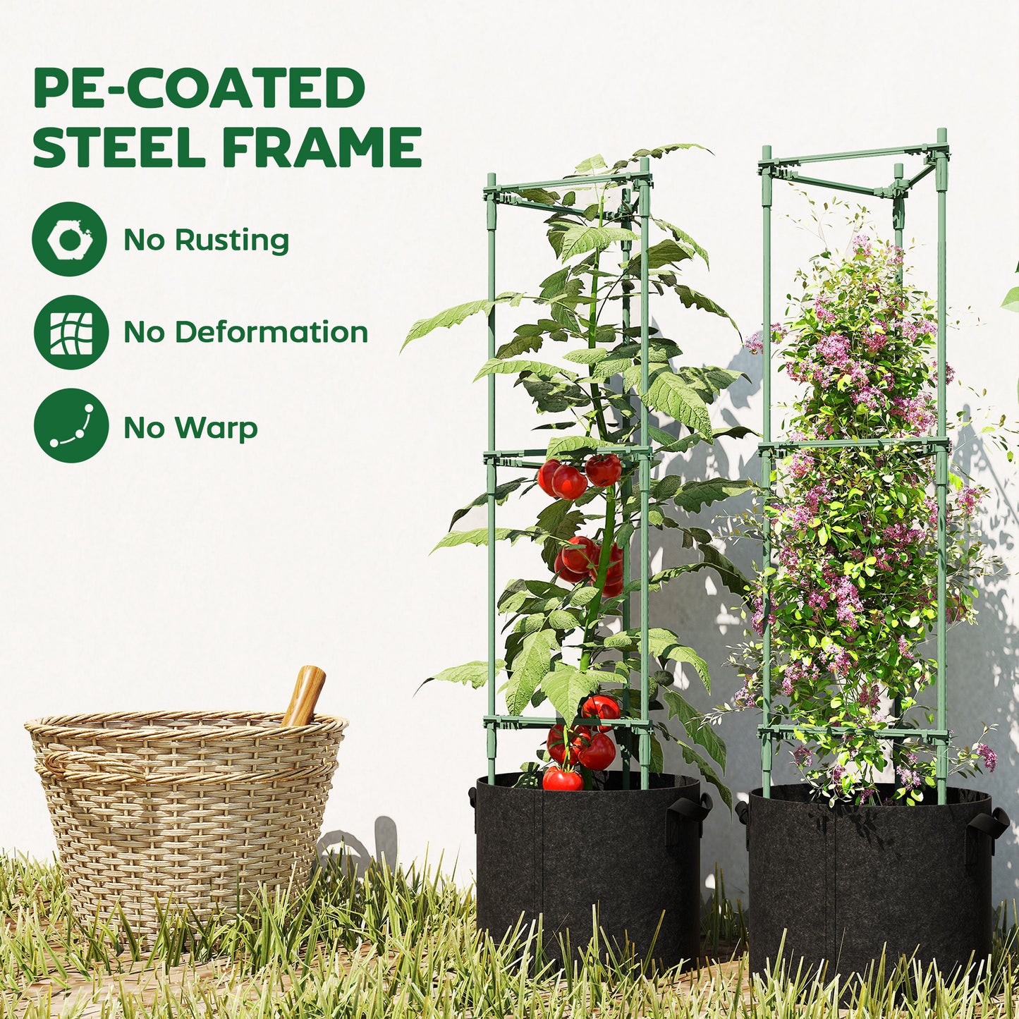 3 Packs Tomato Cages with 83.7L Grow Bags, 47.2" Plant Stakes