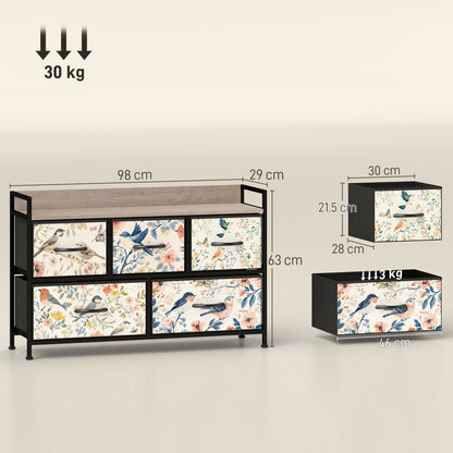 5-Drawer Chest of Drawers, Fabric Dresser, White