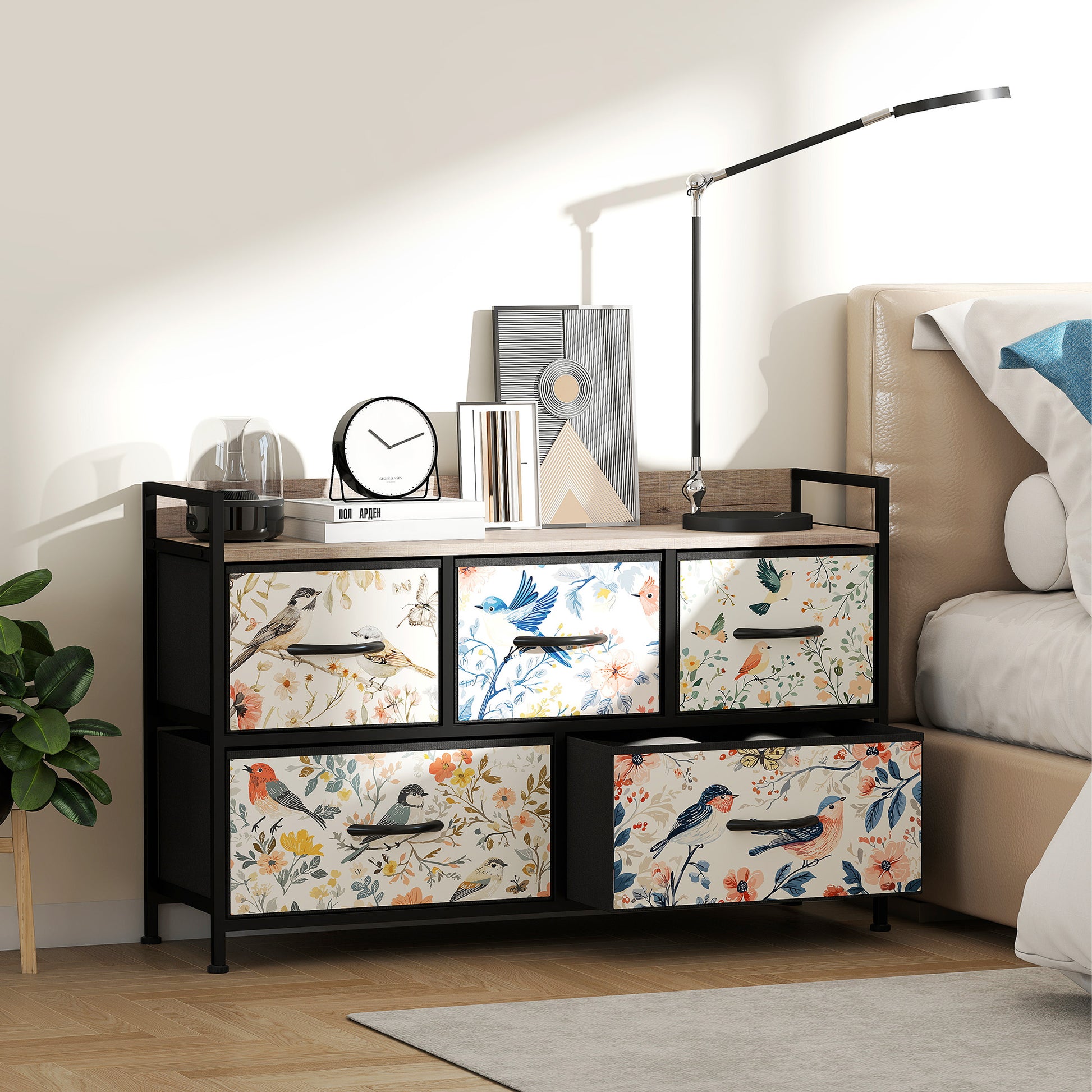 5-Drawer Chest of Drawers, Fabric Dresser, White – QuidsIn Superstore