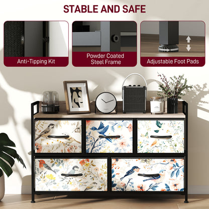 5-Drawer Chest of Drawers, Fabric Dresser, White