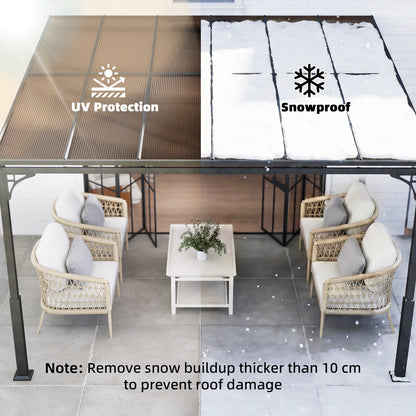 3.4 x 3 m Metal Lean-to Hardtop Gazebo, Wall-Mounted Pergola