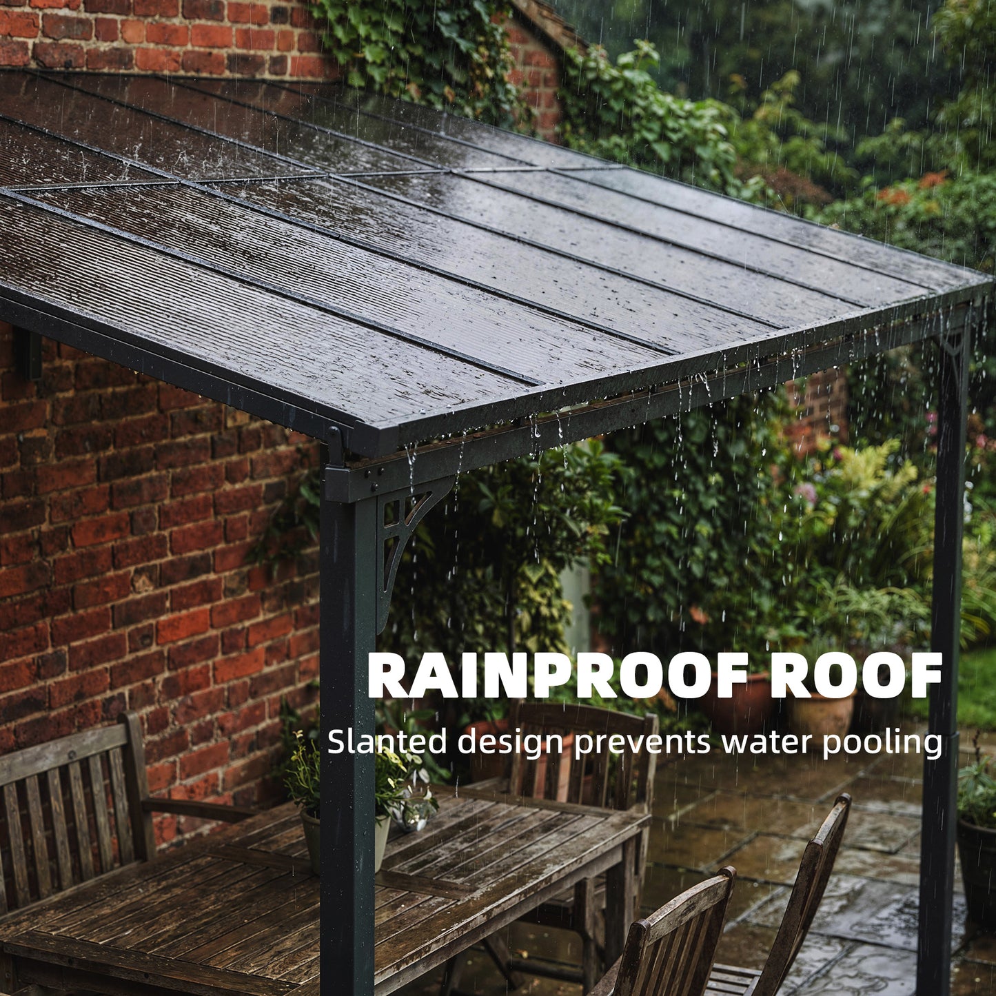 3.4 x 3 m Metal Lean-to Hardtop Gazebo, Wall-Mounted Pergola