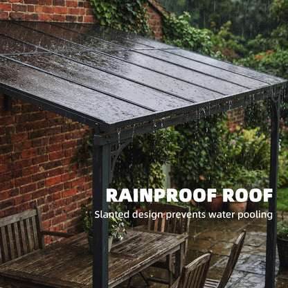 3.4 x 3 m Metal Lean-to Hardtop Gazebo, Wall-Mounted Pergola