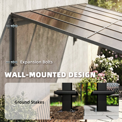 3.4 x 3 m Metal Lean-to Hardtop Gazebo, Wall-Mounted Pergola
