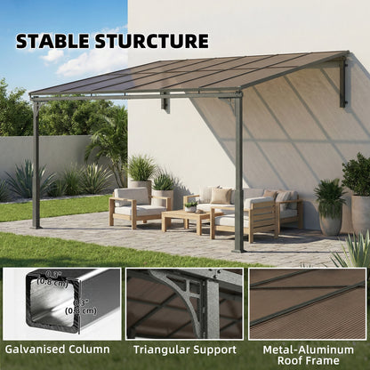 3.4 x 3 m Metal Lean-to Hardtop Gazebo, Wall-Mounted Pergola