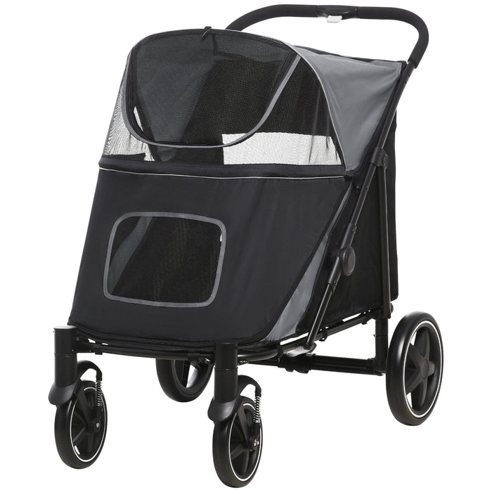 One-Click Foldable Pet Stroller, with Universal Wheels, Shock absorber, for Medium and Large Dogs - Grey