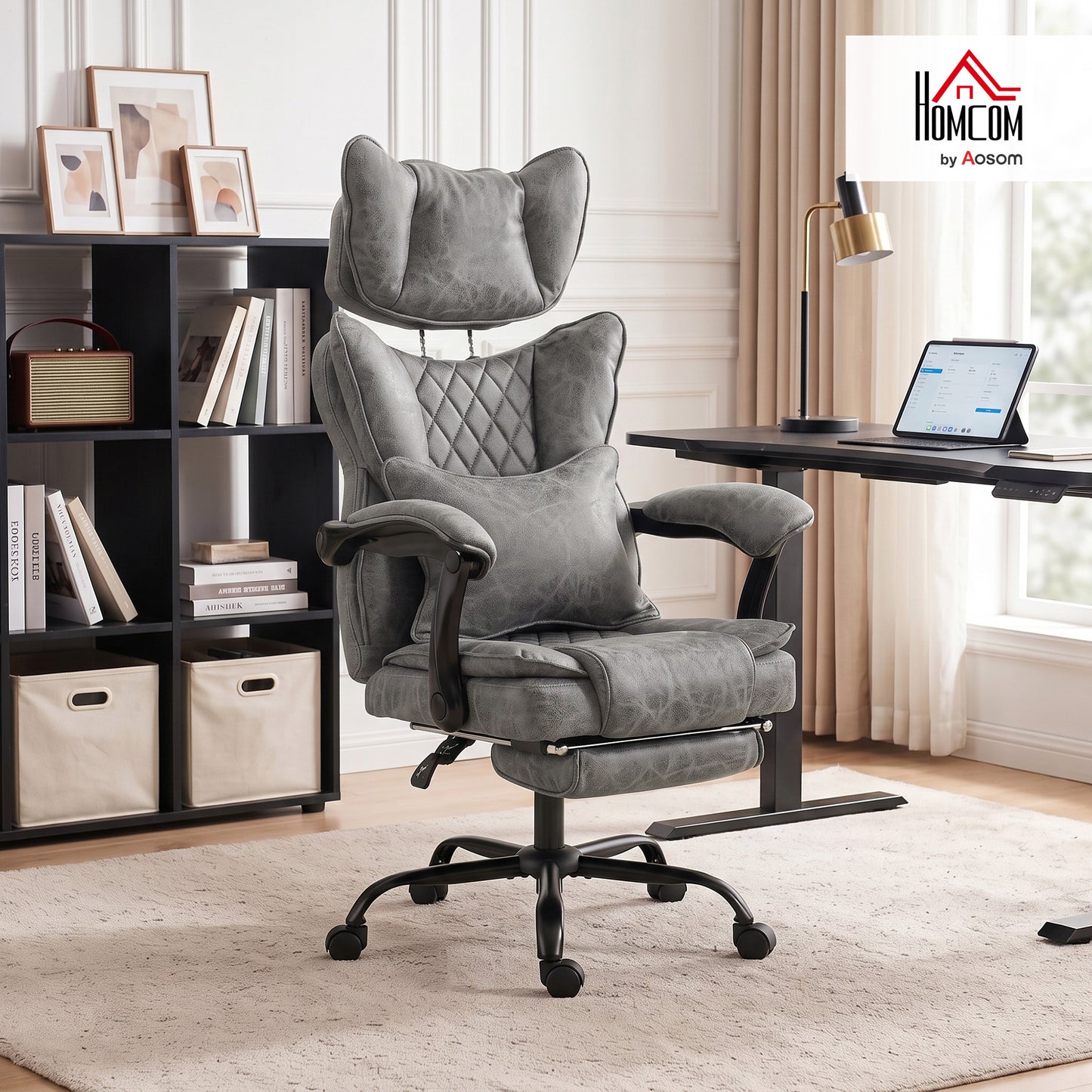 Big and Tall Office Chair with Lumbar Support, Grey