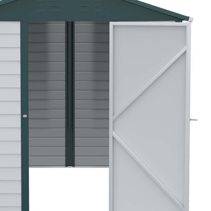 9FT x 6FT Galvanized Metal Garden Shed, Outdoor Storage Shed with Sloped Roof, Lockable Door, Tool Storage Shed for Backyard, Patio, White