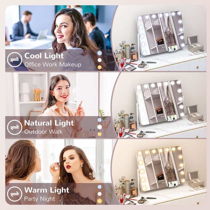 Hollywood Dimmable Lighted Makeup Mirror with Magnifier, USB Port