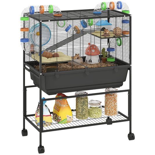 Hamster Cage, 3 Tier Gerbil Cage on Wheels with Storage Shelf