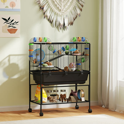 Hamster Cage, 3 Tier Gerbil Cage on Wheels with Storage Shelf