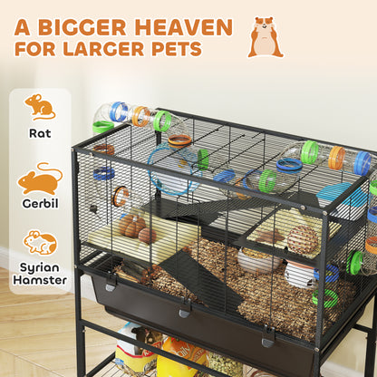 Hamster Cage, 3 Tier Gerbil Cage on Wheels with Storage Shelf