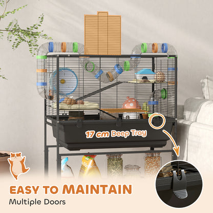 Hamster Cage, 3 Tier Gerbil Cage on Wheels with Storage Shelf