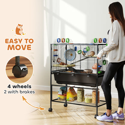 Hamster Cage, 3 Tier Gerbil Cage on Wheels with Storage Shelf
