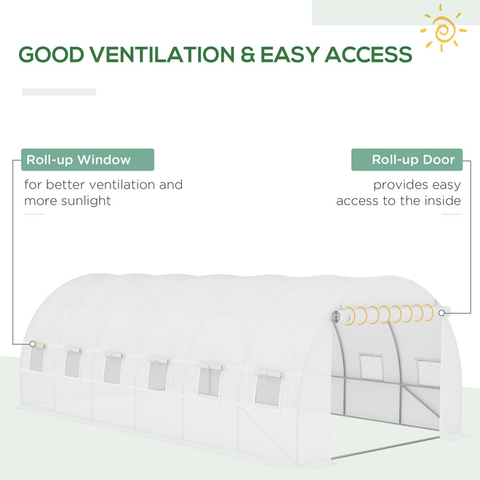 Greenhouse Replacement Cover ONLY Winter Garden Plant PE Cover with Roll-up Windows Door, 6 x 3 x 2m White