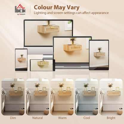 Floating Bedside Tables Set of 2, Boho Nightstands with Rattan Drawer