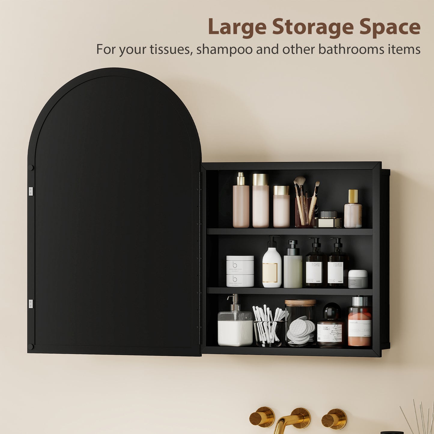 Bathroom Mirror Cabinet with Mirror Arched Wall Cabinet Black