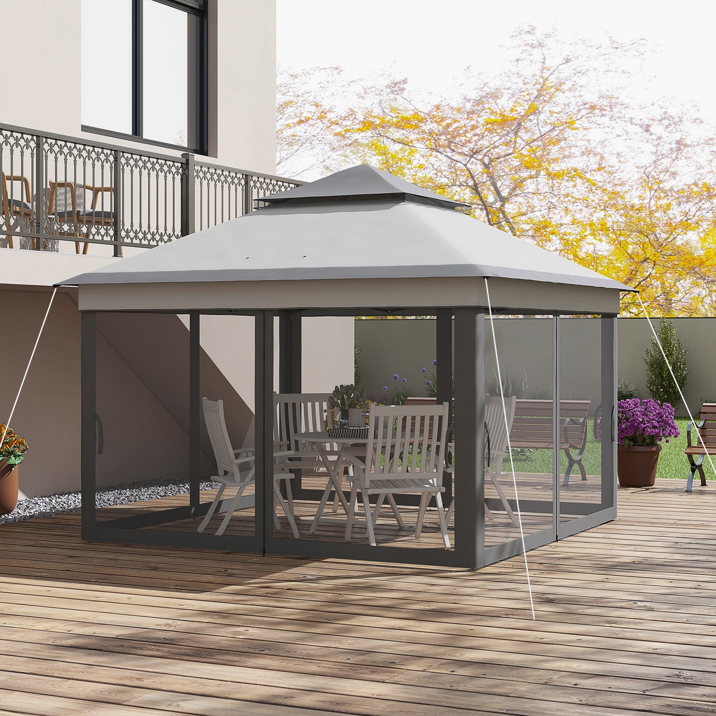 3 x 3(m) Pop Up Gazebo, Height Adjustable Instant Event Shelter with Netting and Carrying Bag, Grey