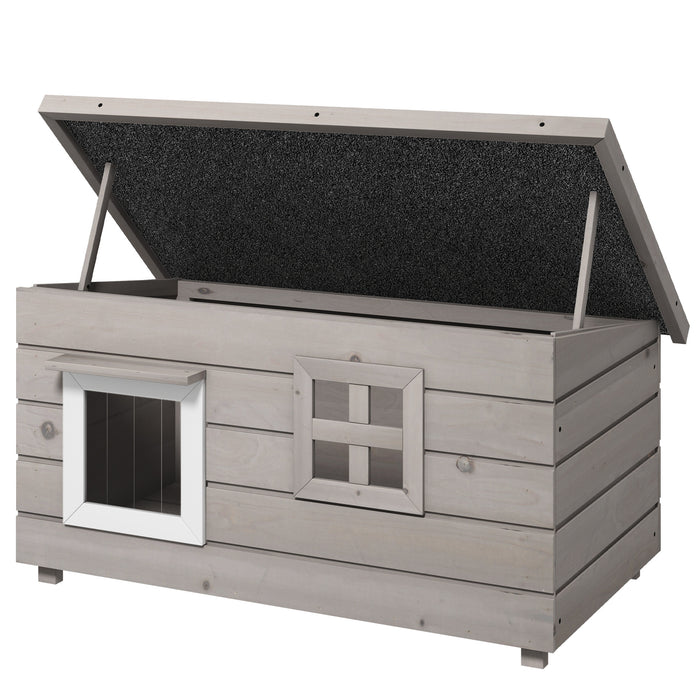 Wooden Cat House Outdoor with Openable Top, Asphalt Roof, Window Grey