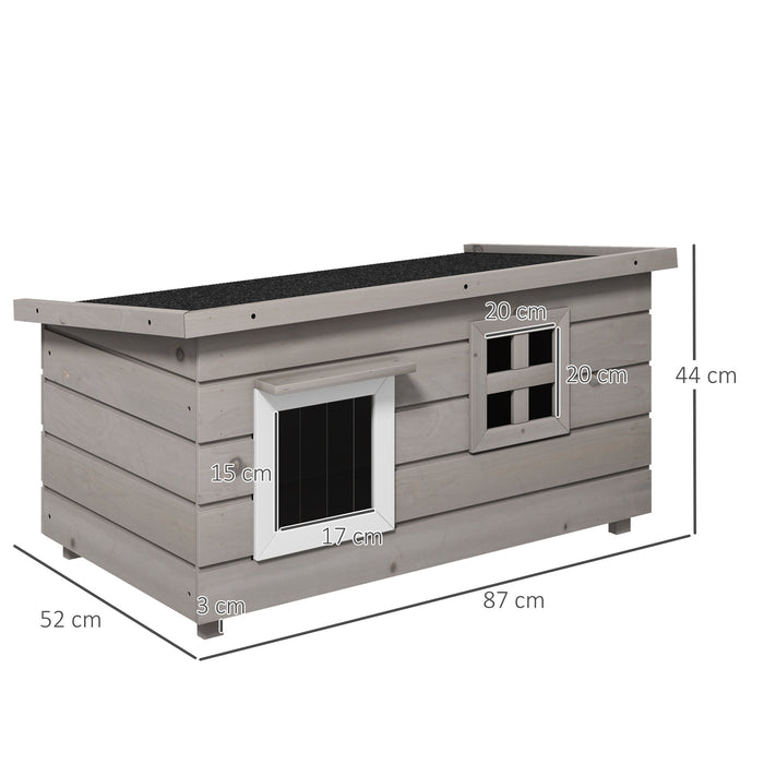 Wooden Cat House Outdoor with Openable Top, Asphalt Roof, Window Grey