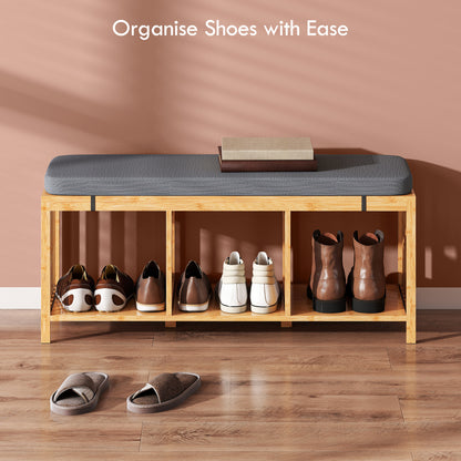 Shoe Rack with Seat, Bamboo Storage Bench, Natural Wood Finish