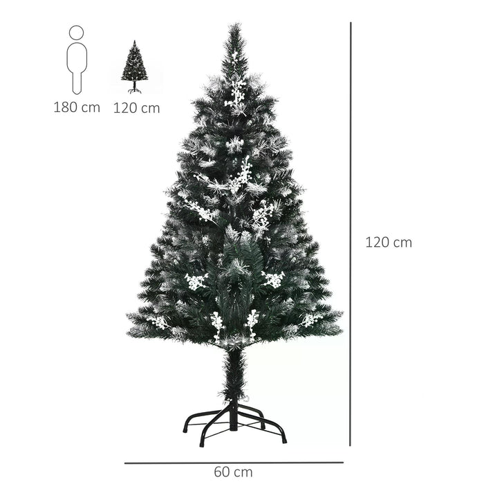 4ft Artificial Snow Dipped Christmas Tree Xmas Pencil Tree Holiday Home Indoor Decoration with Foldable Feet White Berries Green