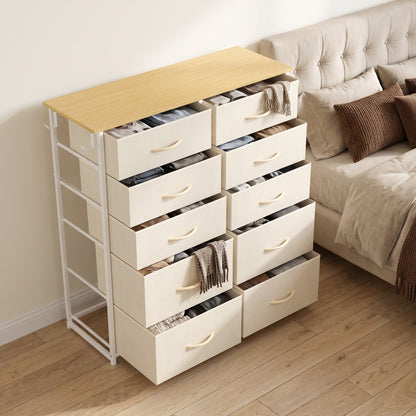 Fabric Chest of Drawers, 10 Drawer Dresser for Bedroom, Beige