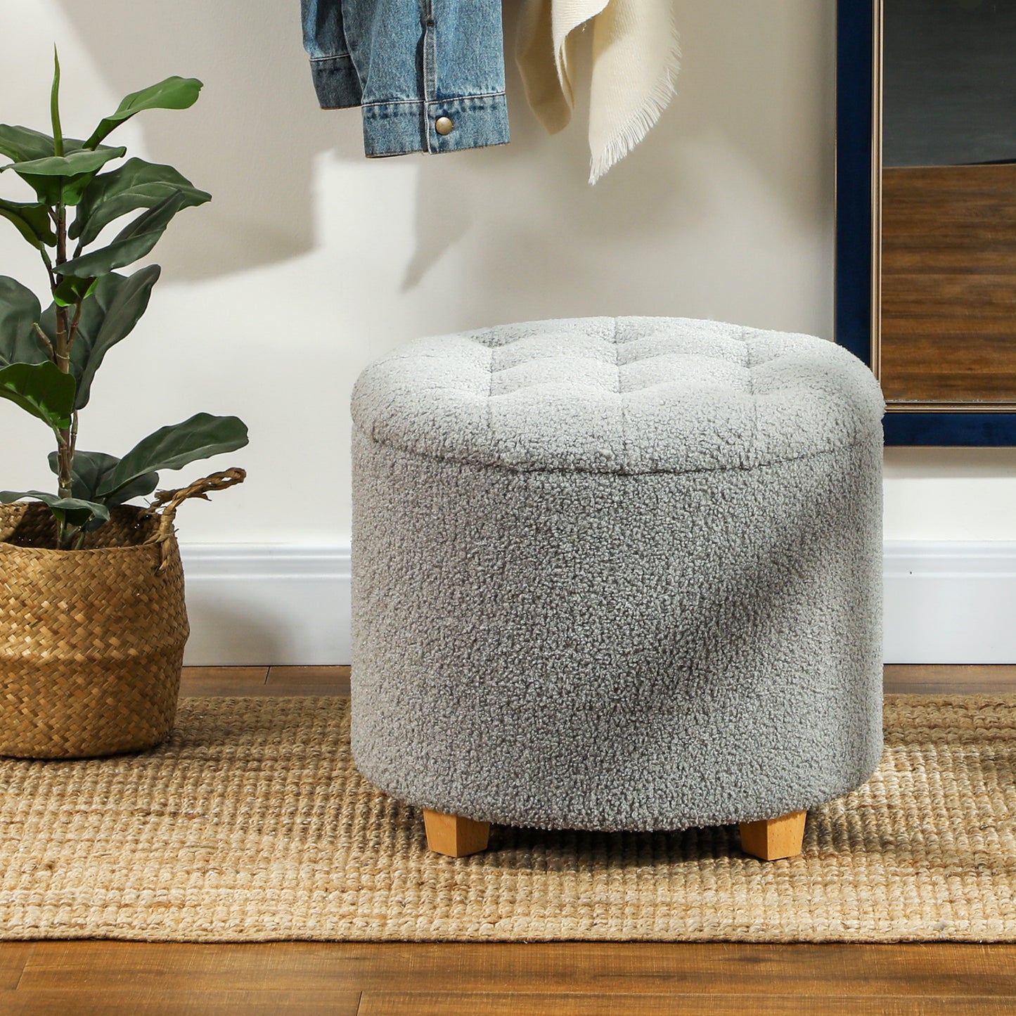 45cm Round Ottoman with Storage, Lid, Cashmere Footstool, Grey
