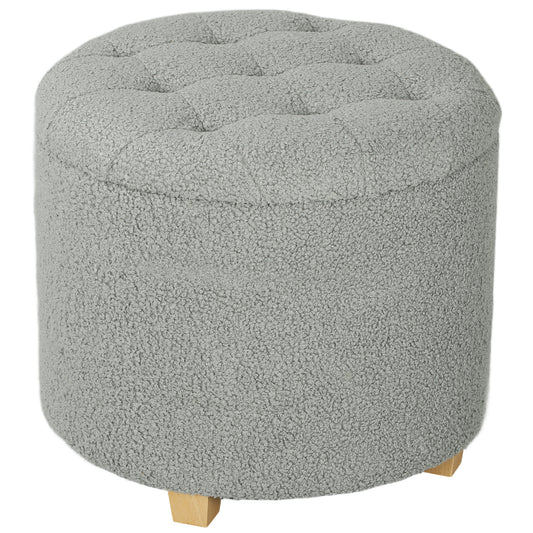 45cm Round Ottoman with Storage, Lid, Cashmere Footstool, Grey