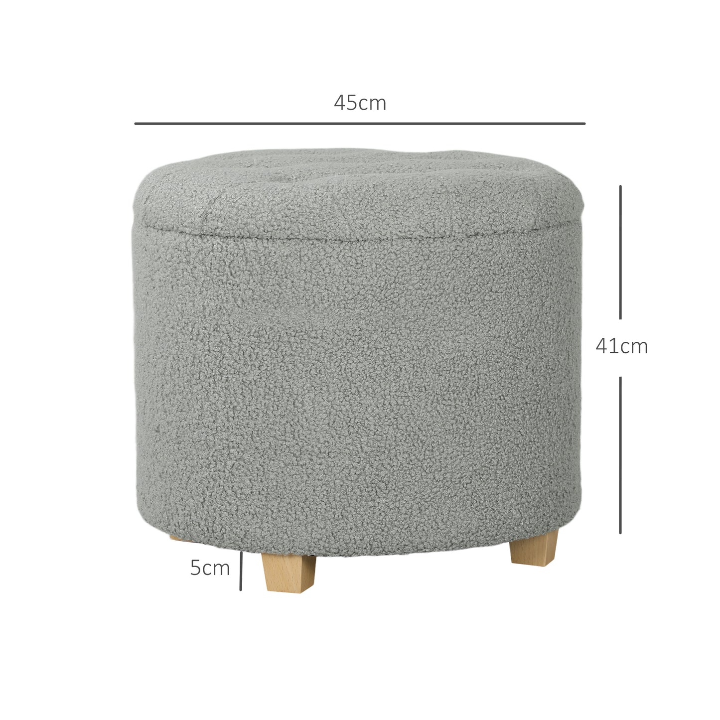 45cm Round Ottoman with Storage, Lid, Cashmere Footstool, Grey