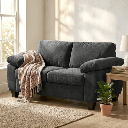 2 Seater Sofa, Chenille Small Sofa with Spring Cushions, Dark Grey