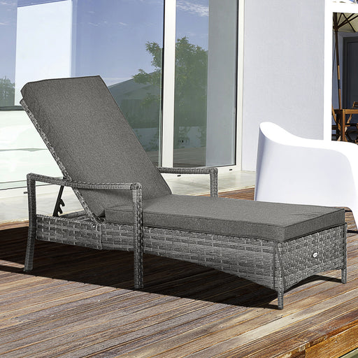 Rattan Sun Lounger Garden Lounger Rattan Wicker w/ 4-Level Adjustable Headrest, 52.5H x 192L x 62.5W