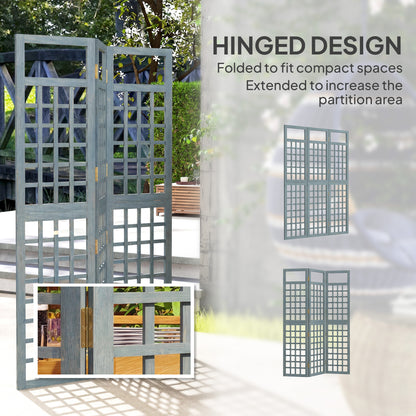 3-Panel Garden Privacy Screen, Foldable Wooden Divider, Grey